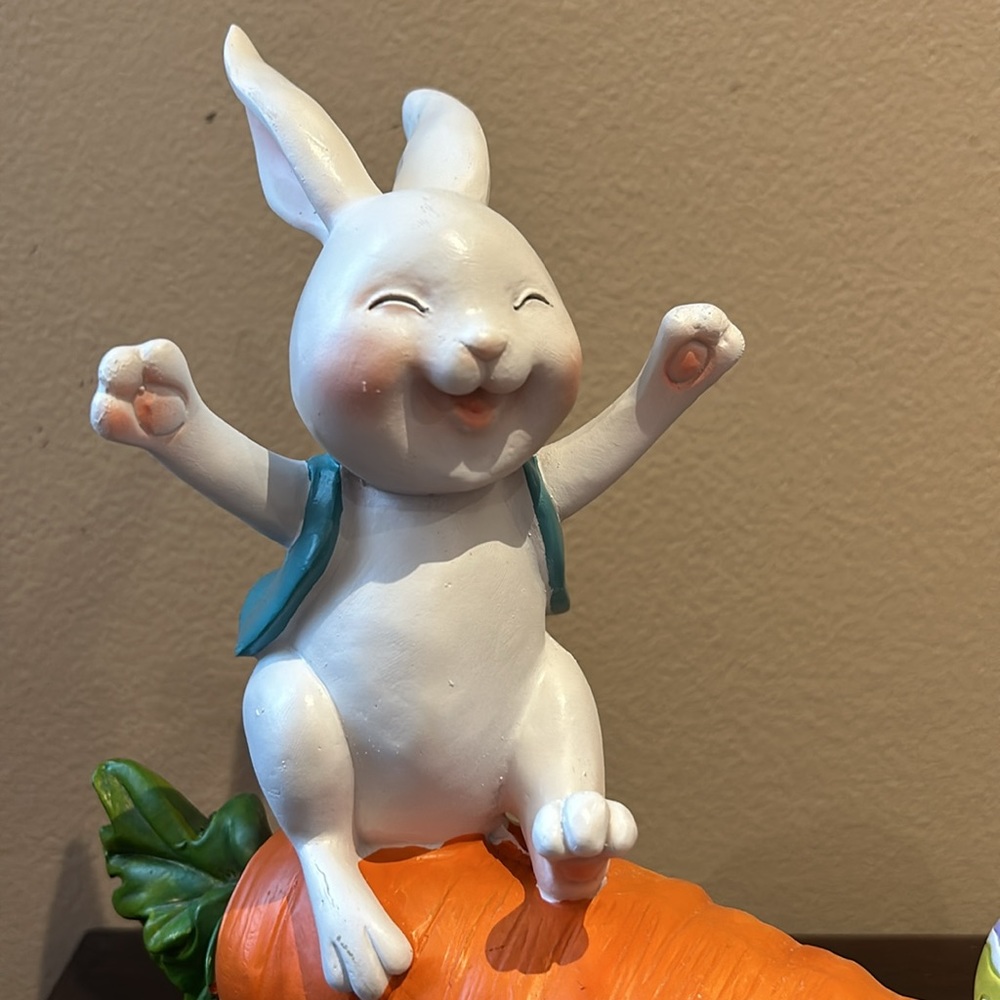 Cute Easter Baby Bunny Playing On A Carrot New 10.5” Tall - Picture 3 of 6